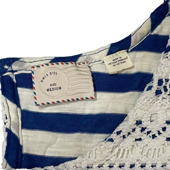 Anthropologie Postmark Crochet Lace Overlay Striped Swing Tank - White/Blue - M - Picture 8 of 11